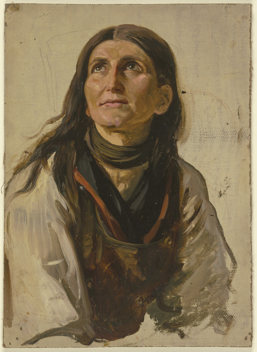 Bildnis einer lächelnden Bäuerin mit offenem Haar van Jakob Becker