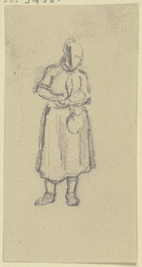 Bäuerin, eine Sichel in der Hand haltend, etwas nach rechts gewendet