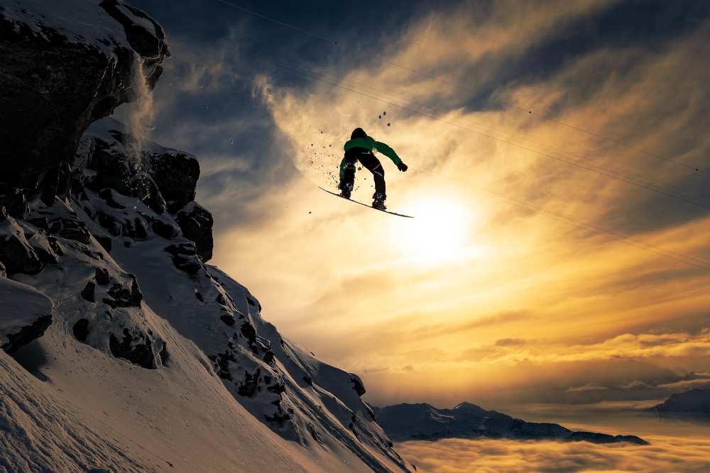 Sunset Snowboarding van Jakob Sanne
