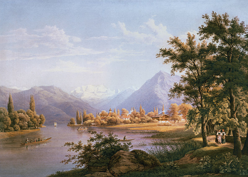 A View of Scherzligen on the Lake of Thun van Jakob Suter