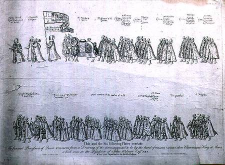 The Funeral Procession of Queen Elizabeth I, from a drawing of the time supposed to be by the hand o van James Basire