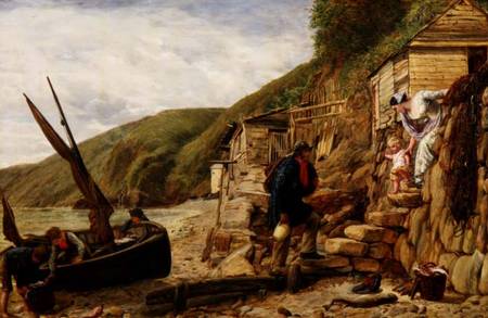 "Welcome, Bonny Boat!" The Fisherman's Return, scene at Clovelly, North Devon van James Clarke Hook