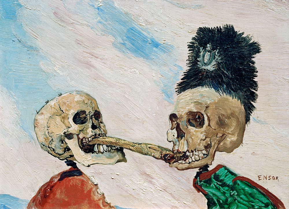 Skeletten bekvechten om een bokking James Ensor van James Ensor