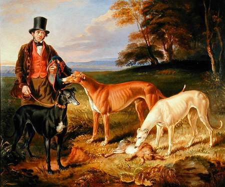 Thomas Harris, Kennel-Man to Tom Llewelyn Brewer, with Greyhounds van James Flewitt Mullock