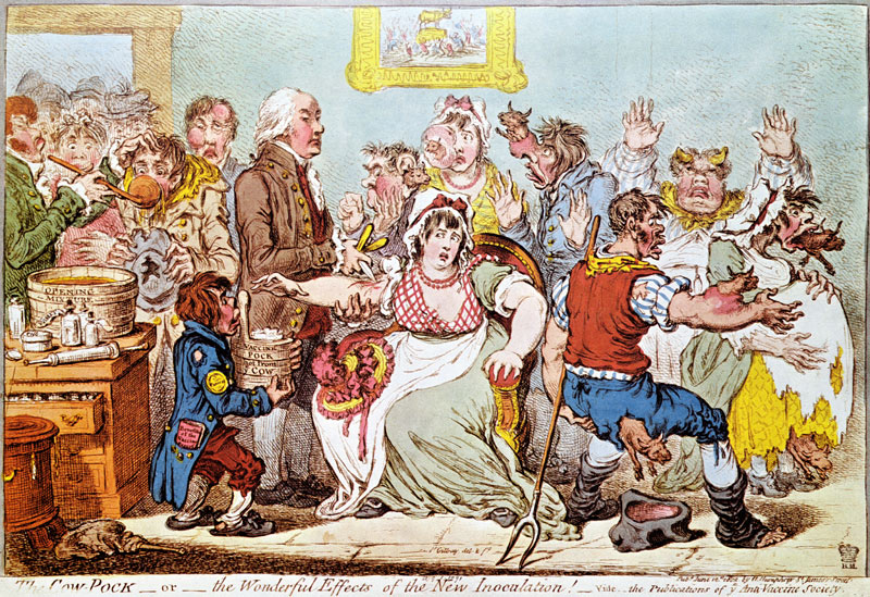The Cow Pock or the Wonderful Effects of the New Inoculation, published by  H.Humphrey van James Gillray