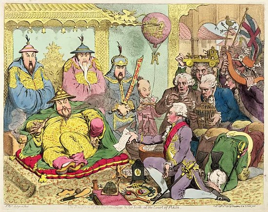 Reception of the Diplomatique and his Suite at the Court of Pekin, c.1793 van James Gillray