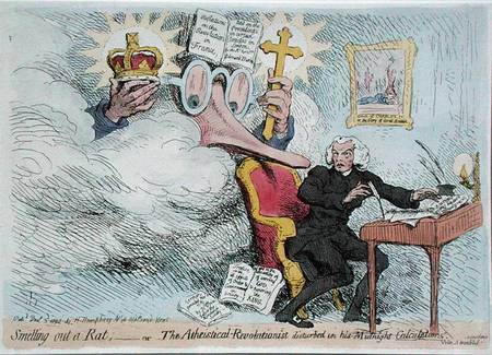 Smelling out a Rat, or The Atheistical-Revolutionist disturbed in his Midnight 'Calculations' van James Gillray