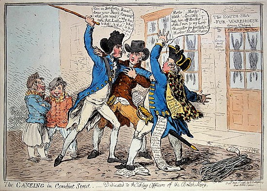 The Caneing in Conduit Street, published by  Hannah Humphrey van James Gillray
