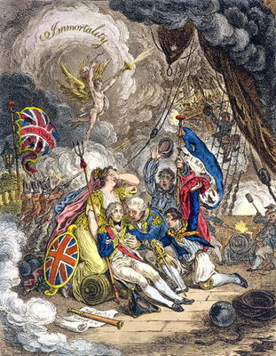 The Death of Admiral Lord Nelson at the Moment of Victory! published by Hannah Humphrey in 1805 (han van James Gillray