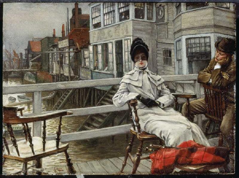 In Erwartung des Bootes (Greenwich) van James Jacques Tissot