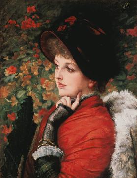 Bildnis der Kathleen Newton in rotem Kleid.