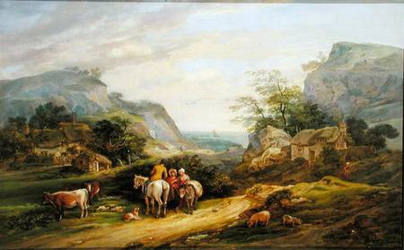 Landscape with figures and cattle van James Leakey