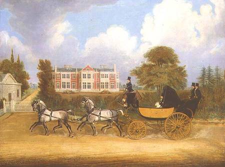 A Barouche drawn by Four Greys passing a Jacobean Mansion van James Pollard