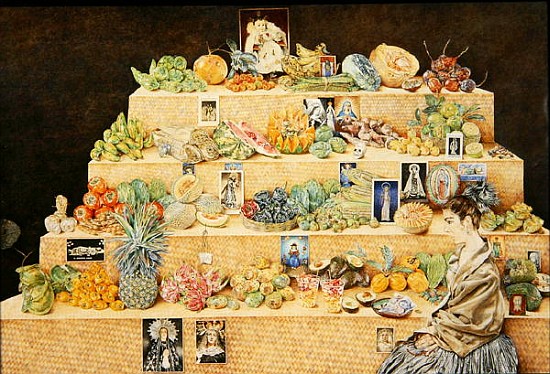 Fruit-stall, La Lagunilla, 1998 (oil on canvas) (see 240165 for detail)  van  James  Reeve