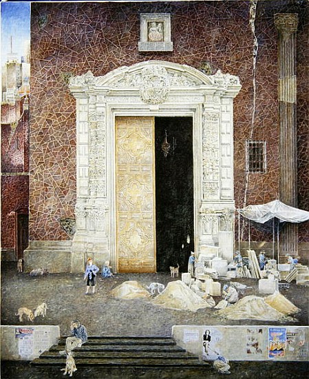 Stone-masons, the Capilla de las Animas, 2003 (oil on canvas)  van  James  Reeve