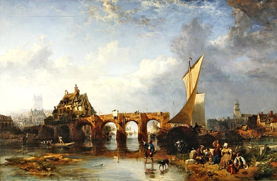 The Pont des Treilles on the river Maine at Angers van James Vivien de Fleury
