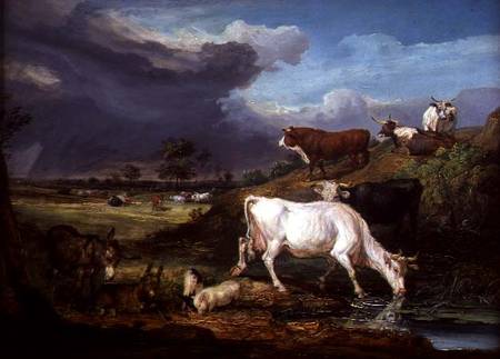 Cattle, Donkeys and Pigs by a Pool van James Ward