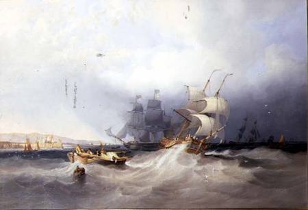 A Dutch Brig on a Port Reach and other Shipping off an East Coast Harbour van James Wilson Carmichael