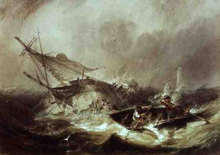 Rowing to rescue shipwrecked sailors off the Northumberland Coast van James Wilson Carmichael