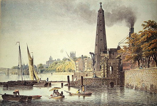 York Buildings, looking towards Westminster, with a View of the Water Tower van James Peller Malcolm