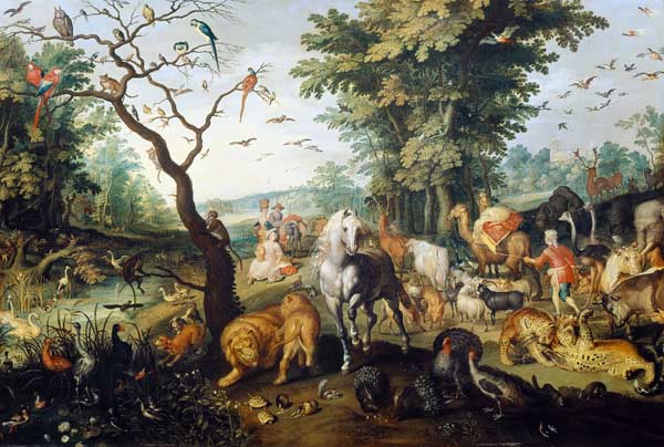 De dieren gaan aan boord van de Ark van Noach van Jan Brueghel de oude