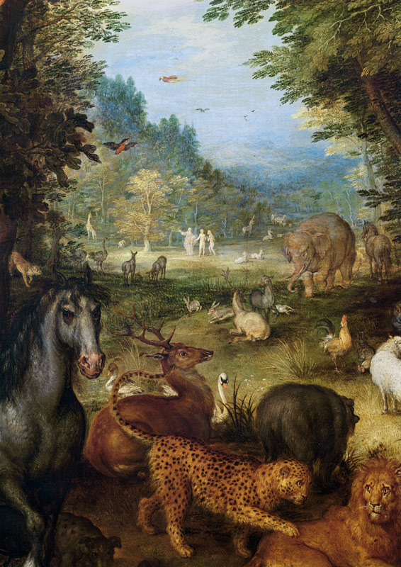 Earth, or The Earthly Paradise, detail of animals van Jan Brueghel de oude