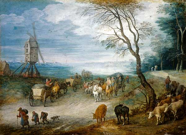 Landschaft mit Windmühle van Jan Brueghel de oude