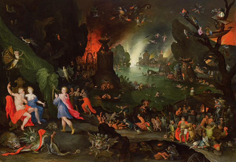 Orpheus with a Harp Playing to Pluto and Persephone in the Underworld van Jan Brueghel de oude