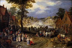 Belebter Dorfplatz. van Jan Brueghel de oude