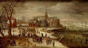 Blick auf das winterliche Schelle bei Antwerpen van Jan Brueghel de oude