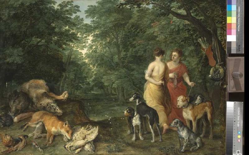 Dianas Nymphen nach der Jagd van Jan Brueghel de oude