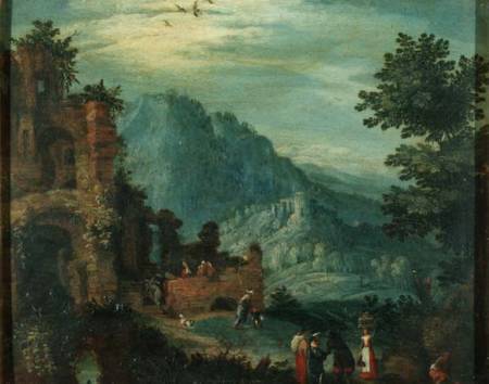 Landscape with classical ruins van Jan Brueghel de oude