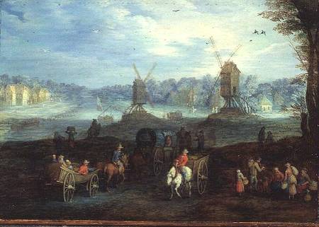 Landscape with Windmills (panel) van Jan Brueghel de oude