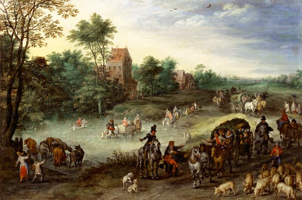 Travellers in a Landscape van Jan Brueghel de oude