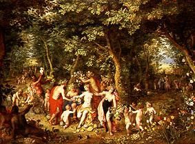 Der Überfluss, oder Huldigung an die Götter, oder Vier Jahreszeiten van Jan Brueghel de oude