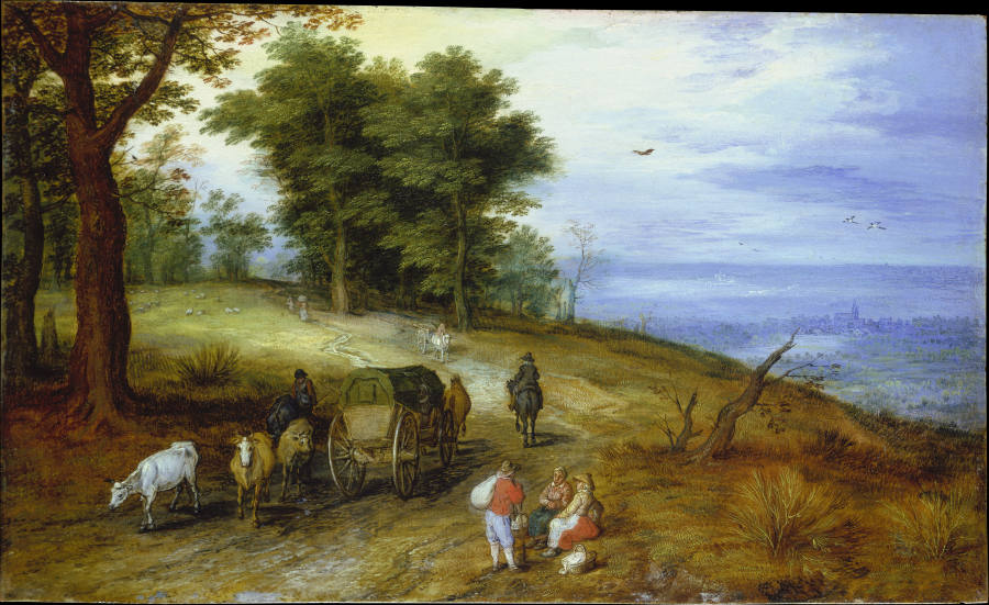 Wooded Landscape with Figures van Jan Brueghel de oude