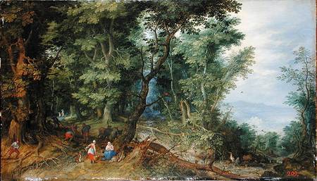 Wooded Landscape, or The Rest on the Flight into Egypt van Jan Brueghel de oude