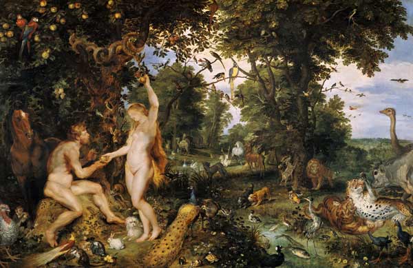 Adam  en Eve in het paradijs - Jan Brueghel d. J. van Jan Brueghel d. J.