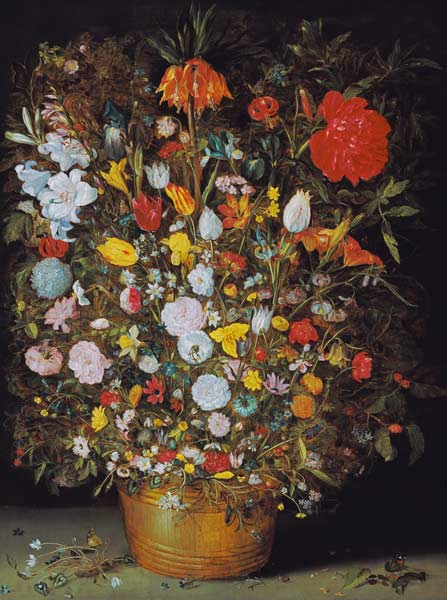stillleven bloemen in houten pot van Jan Brueghel d. J.