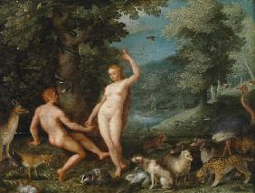 Paradise Landscape with Eve Tempting Adam