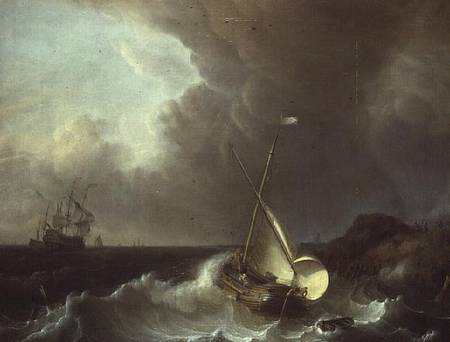 Galleon in Stormy Seas van Jan Claes Rietschoof