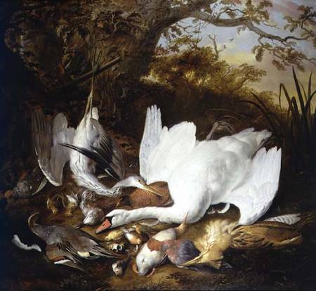 Still Life of Swan and Game in a Landscape van Jan de Wit