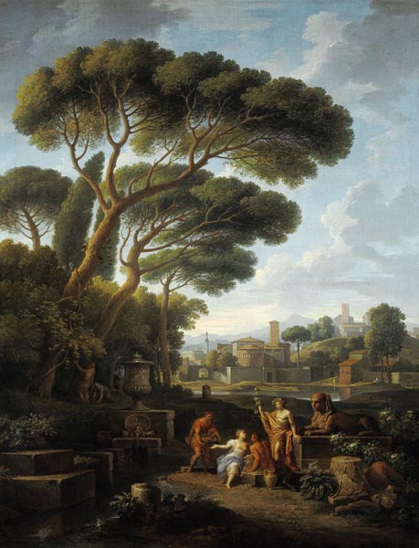 Figures in a Roman landscape van Jan Frans van Bloemen