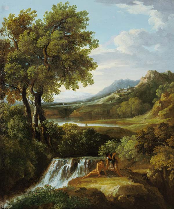 Figuren in een klassiek landschap - set van 2 van Jan Frans van Bloemen