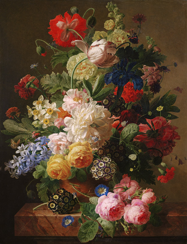 Bloemen in een vaas op een marmeren consoletafel - van Jan Frans van Dael