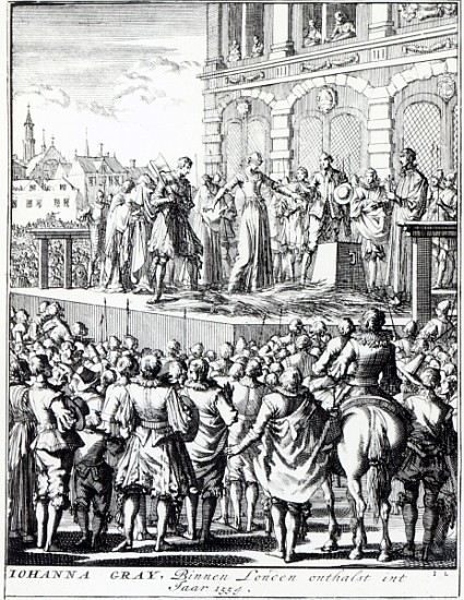 The Execution of Lady Jane Grey, published between 1664-1712 van Jan Luyken
