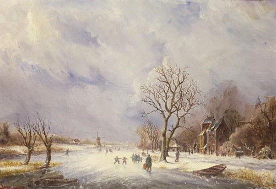Winter Canal Scene, 19th century van Jan Lynn