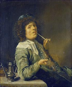 Man Smoking and Holding an Empty Wine Glass