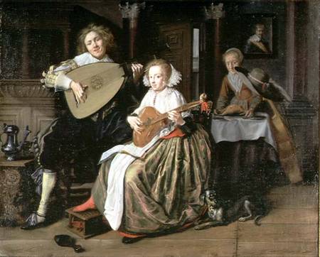 A Young Man Playing a Theorbo and a Young Woman Playing a Cittern van Jan Miense Molenaer