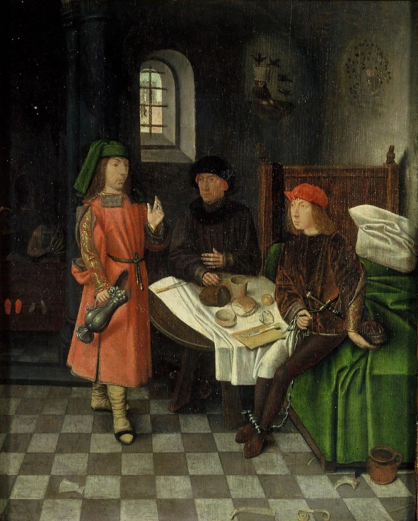 Joseph interpreting the dreams of the baker and the butler van Jan Mostaert